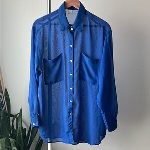 Chiffon by American Apparel Blue Casual Button Down Shirt OS